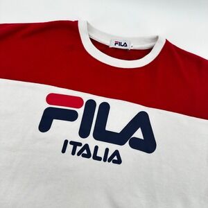 Fila Italia Red White Color Block Short Sleeve Sweatshirt‎ Top women's Medium